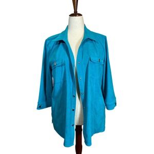 JM Collection Womens XL Turquoise Faux Suede Snap Front 3/4 Sleeve Jacket